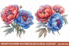 Watercolor Floral Peony Flower Clipart, Peony Flower Clipart Product Image 1