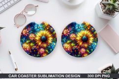 Flower Car coaster sublimation, Summer Coaster PNG Design Product Image 1