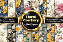 Floral Crockery Digital Paper, Autumn Pattern Product Image 1