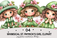 Whimsical St. Patrick's Girl Clipart Watercolor png Product Image 1