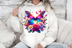 Crystal Butterfly PNG, Vibrant Pink Rose Floral Sublimation Product Image 7