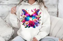 Crystal Butterfly PNG, Vibrant Pink Rose Floral Sublimation Product Image 7
