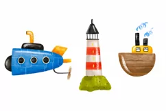 Cartoon pirate ships . Nautical vessel, boats. Transport Product Image 3