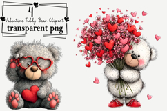 Whimsical Valentine Teddy Bear Clipart Watercolor PNG Product Image 1