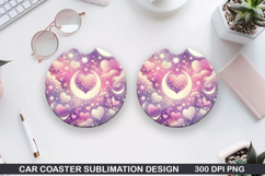 Heart Car Coaster Sublimation |Valentine Coaster PNG Product Image 1