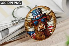 4Th Of July Highland Cow Keychain Sublimation PNG Product Image 1