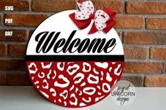 Leopard Welcome Sign SVG | Wood Round Door Hanger SVG Product Image 1