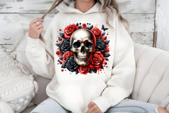 Gothic Floral Skull PNG Red Black Halloween Sublimation Product Image 7