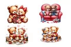20 Teddy bears couple Valentine watercolor clipart Product Image 8