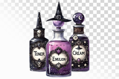 Gothic Witch Cosmetic Bottles Skulls Roses PNG Witch Hat Product Image 1