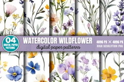 Watercolor Wildflower Digital Background Paper PNG Product Image 1
