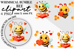 Watercolor Valentine Bumble Bee Clipart png Product Image 1