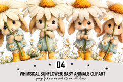 Whimsical Sunflower Baby Animals Clipart Watercolor png Product Image 1