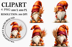 Autumn Gnome Clipart PNG Watercolor PNG Product Image 1
