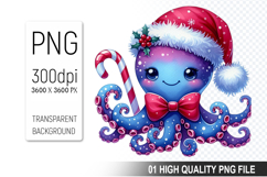 Watercolor Christmas Octopus Clipart PNG Bundle, 23 Designs Product Image 7
