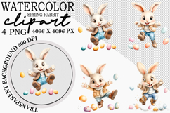 Watercolor Spring Rabbit Clipart Png Product Image 1