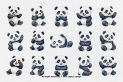 15 Bundle Watercolor Panda Animal Fat Black White Chinese Product Image 8
