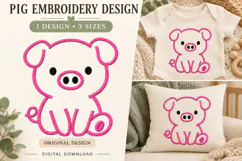 Cute Baby Pig Embroidery Design Product Image 1