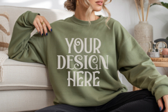 Gildan 18000 Military Green Crewneck Sweatshirt Mockups,G180 Product Image 1