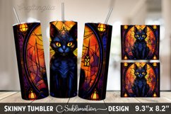 Stained Glass Halloween Cat Tumbler | 20oz Skinny Tumbler Product Image 1