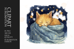 Watercolor sleeping cat clipart sublimation Product Image 1