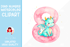 Dinosaur Number 8 Watercolor Clipart, Baby nursery design Product Image 1