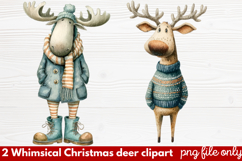 2 Whimsical Christmas Deer Clipart | Cute Festive Deer PNG Product Image 1