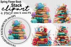 Book Spring Flower Stack Clipart Watercolor png Product Image 1