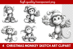 Christmas Monkey Sketch Art Clipart | Hand-Drawn Holiday Product Image 1