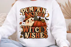 Pumpkin Kisses PNG, Cute Ghost Witchy Wishes Sublimation Product Image 6