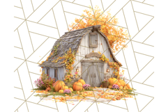 Fall Barn Clipart PNG With Pumpkins and Flowers, Autumn Png Product Image 4