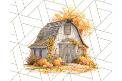 Fall Barn Clipart PNG With Pumpkins and Flowers, Autumn Png Product Image 4
