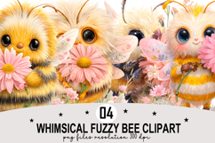 Whimsical Fuzzy Bee Clipart Watercolor PNG Product Image 1