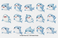 15 Bundle Watercolor Shark Ocean Sea Predator Cute Kids Product Image 8