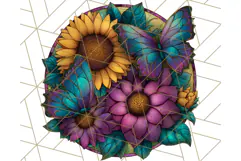 Stained Glass Butterfly and Sunflower PNG Clipart Product Image 4