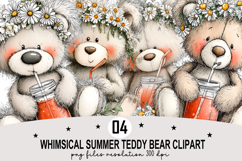Whimsical Summer Teddy Bear Clipart Watercolor png Product Image 1