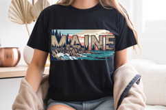 Maine State PNG, Vintage Coastal Lighthouse Sublimation Product Image 8