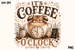 Coffee O'Clock Cute Kitten Coffee Lover PNG Product Image 1