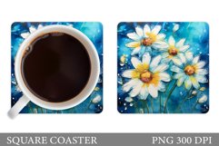Daisy Flowers Coaster Design. Floral Coaster Sublimation Product Image 1