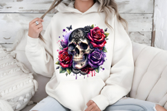 Gothic Lace Skull PNG Floral Red Purple Roses Sublimation Product Image 7