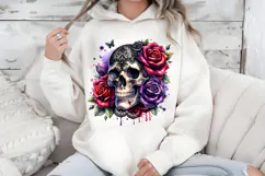 Gothic Lace Skull PNG Floral Red Purple Roses Sublimation Product Image 7