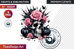 Pink &amp; Black Gothic Halloween Skeleton Clipart PNG, Skull Product Image 1