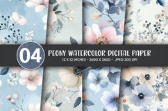 Peony Watercolor Digital Paper Product Image 1