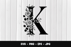 Floral Letter K Monogram SVG, PNG Product Image 1