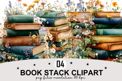 Whimsical Book Stack Clipart Watercolor png Product Image 1
