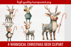 4 Whimsical Christmas Deer Clipart | Cute Festive Deer PNG Product Image 1