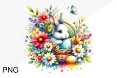 Spring Flowers And Bunny Sublimation - Clipart PNG Design Product Image 1