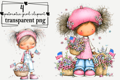 whimsical cute patriotic girl clipart Watercolor PNG Product Image 1