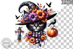 Halloween Cat Flowers Sublimation - Clipart PNG Design Product Image 1