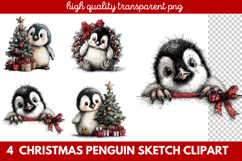Christmas Penguin Sketch Clipart | Hand-Drawn Holiday Product Image 1
